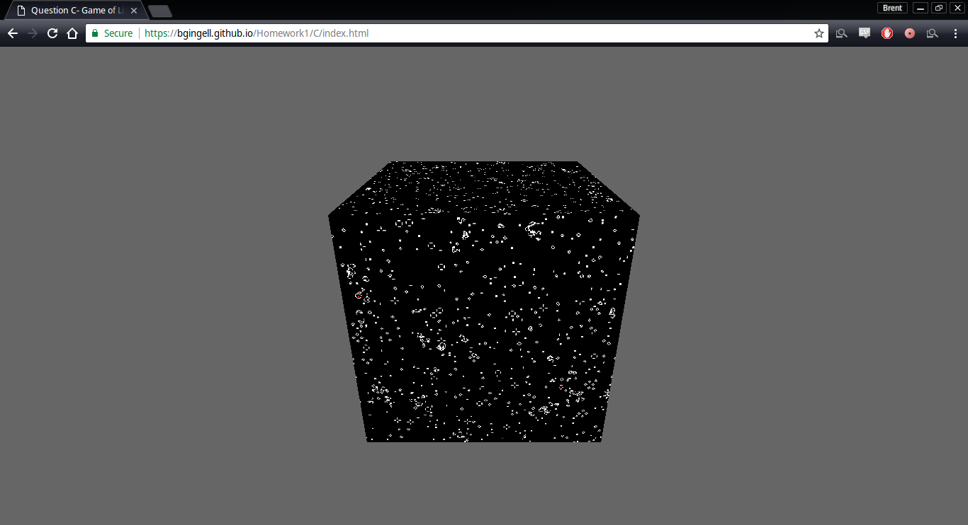 Conway's Game of Life mapped onto a rotating cube